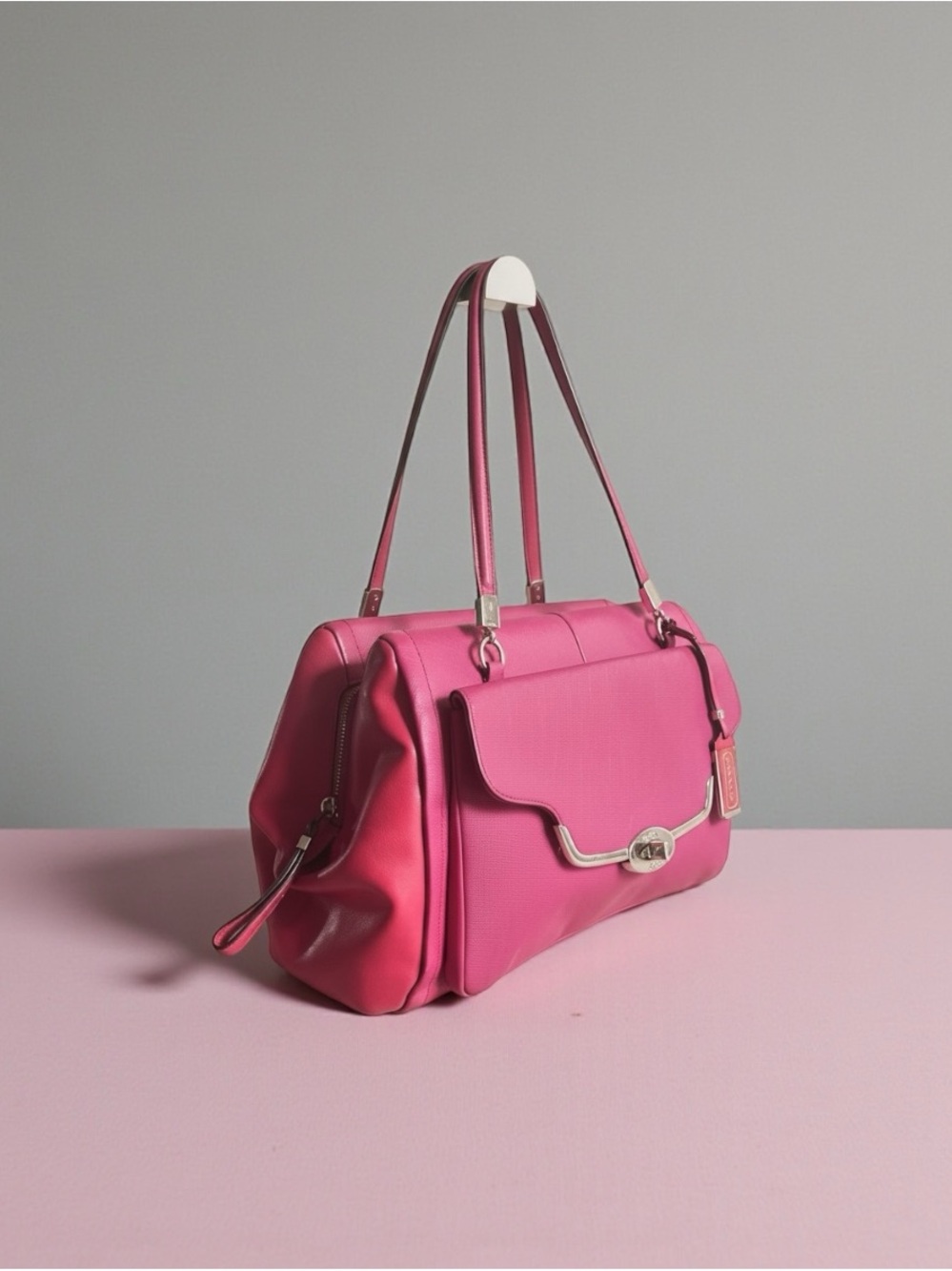 Coach Pink Saffiano Leather Satchel Barbiecore Y2K Shoulder Bag Tote✨ - Picture 13 of 16